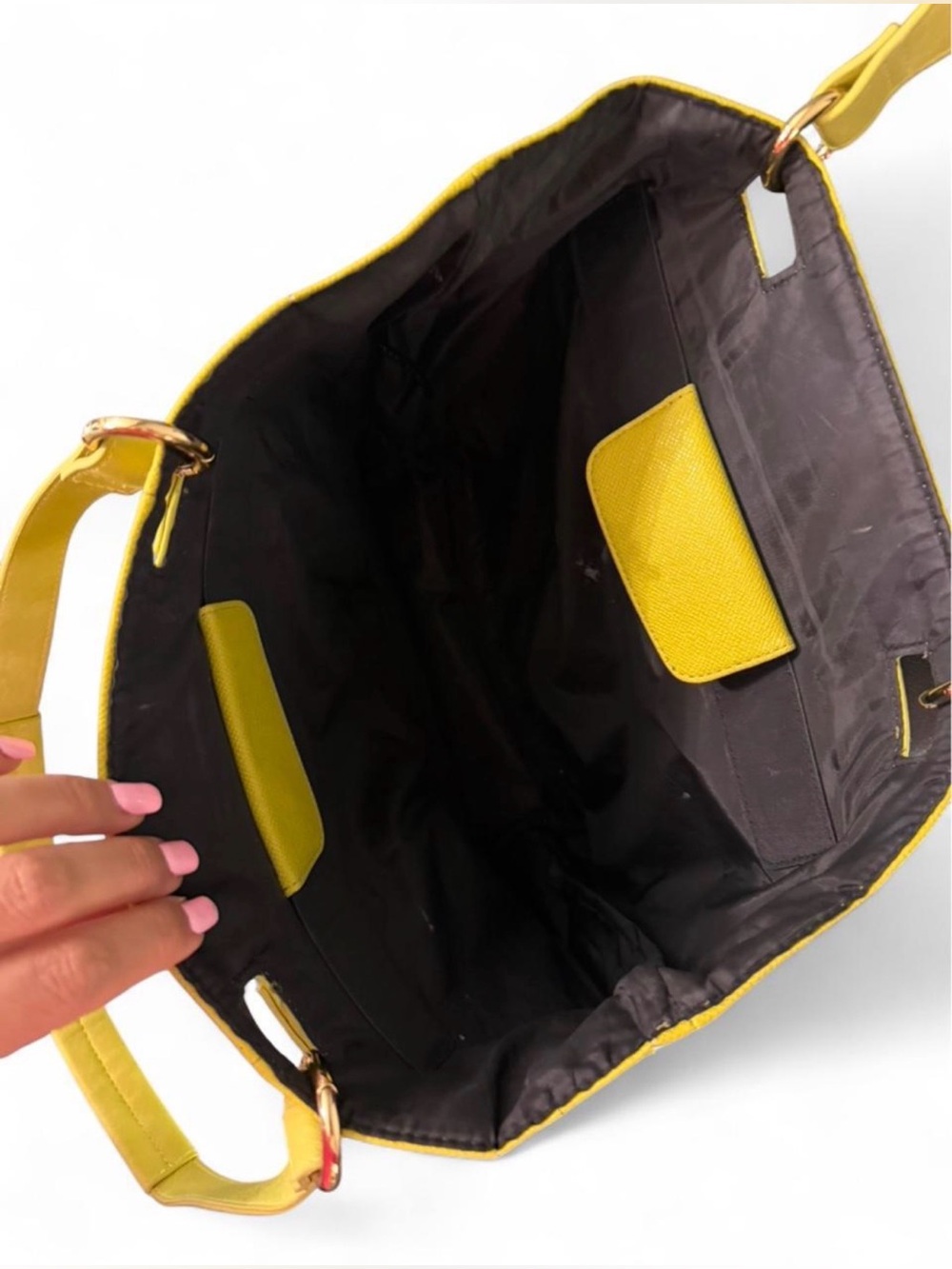 Miche Yellow Textured Tote Bag Large Shoulder Bag Faux Leather - Picture 3 of 5